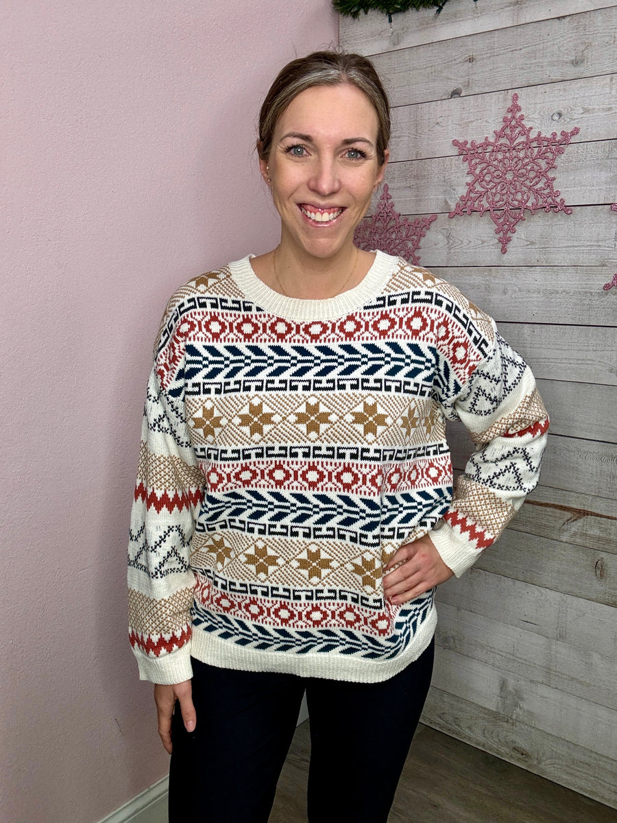 BF "Peace Of Mind" White Aztec Sweater