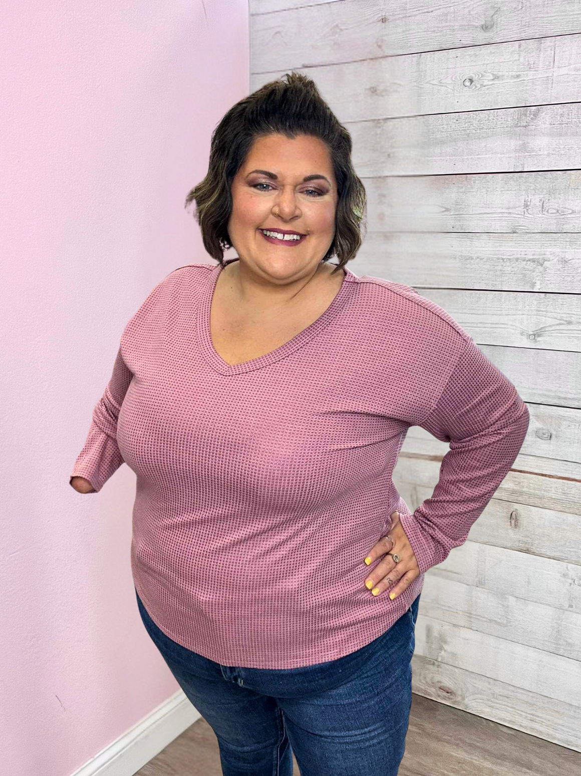 "Blush Beauty" Blush V Neck Top