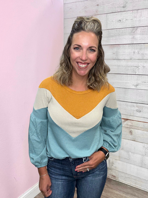 "Color Me Happy" Chevron Waffle Top- Mint