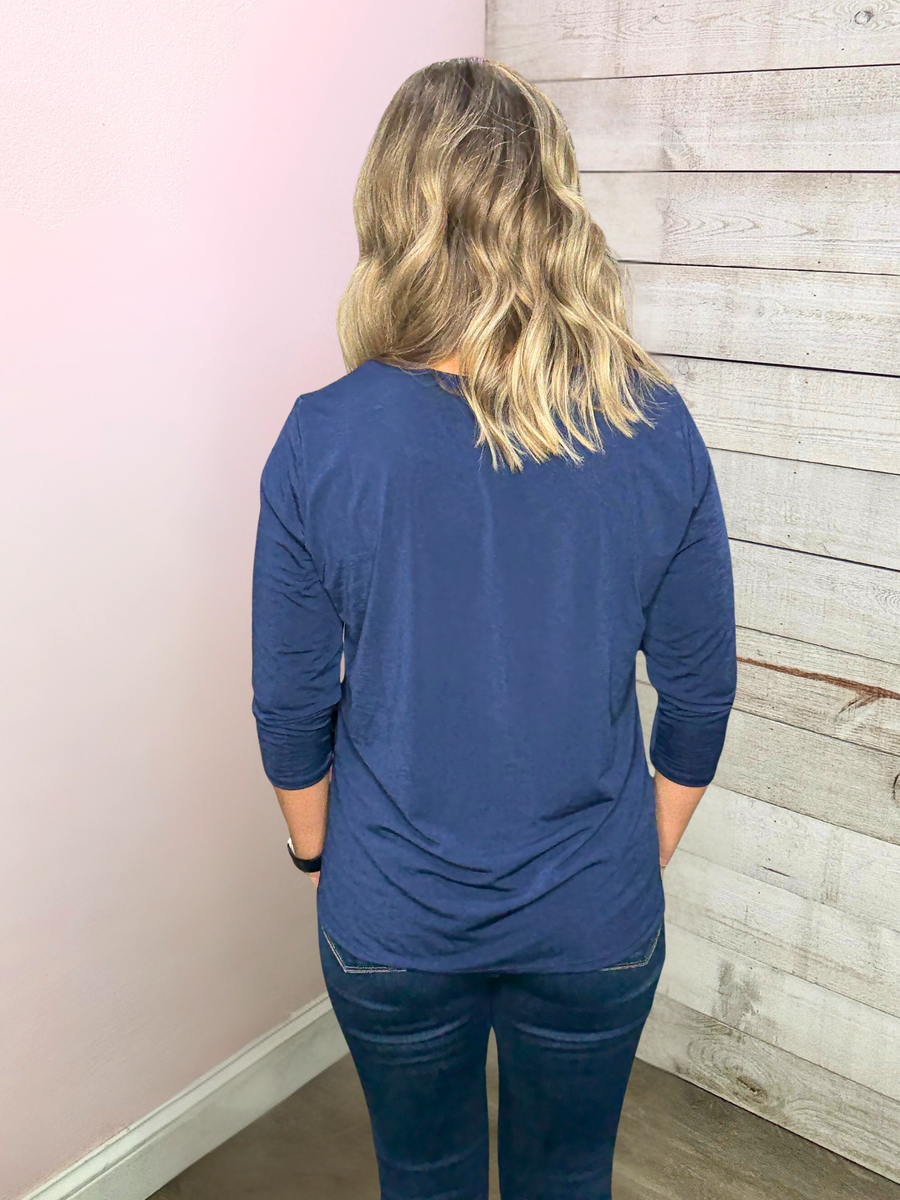 "For Keeps" Solid Vneck Top- Navy