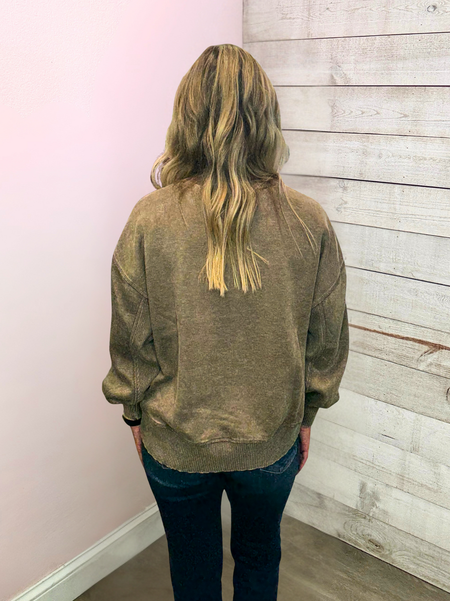 "Cozy Classic" Acid Wash Mocha Sweatshirt