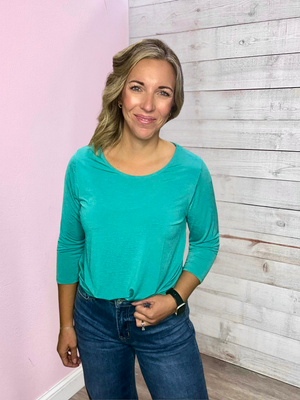 "Fall Essential" Solid Round Neck Top- Emerald