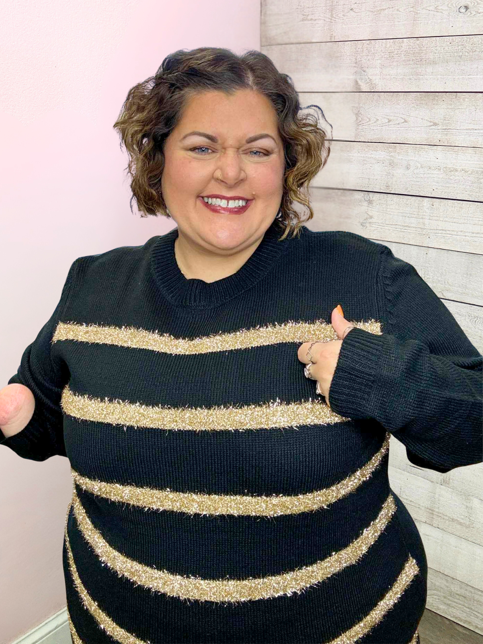 "Holiday Party" Black and Gold Sweater