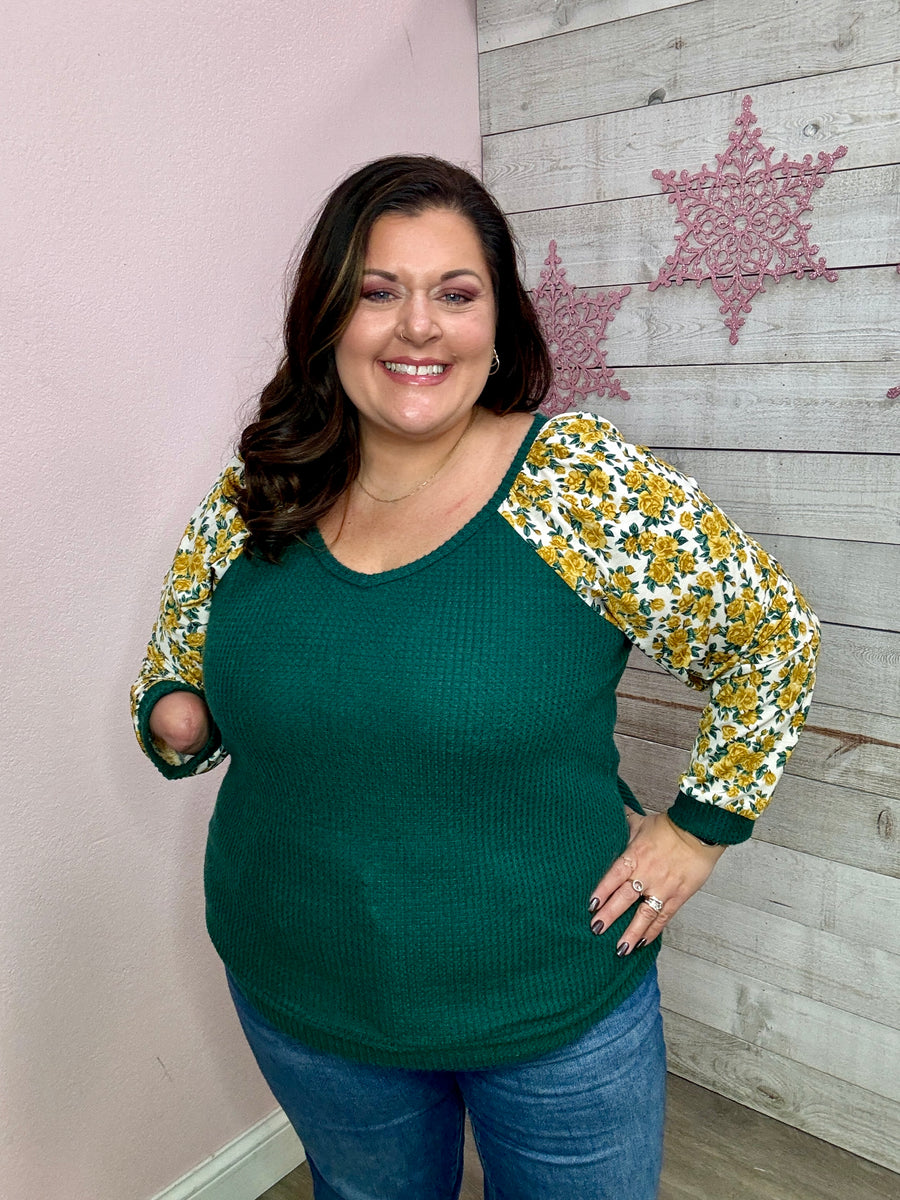 BF "Fall Feelings" Green/Yellow Floral Top