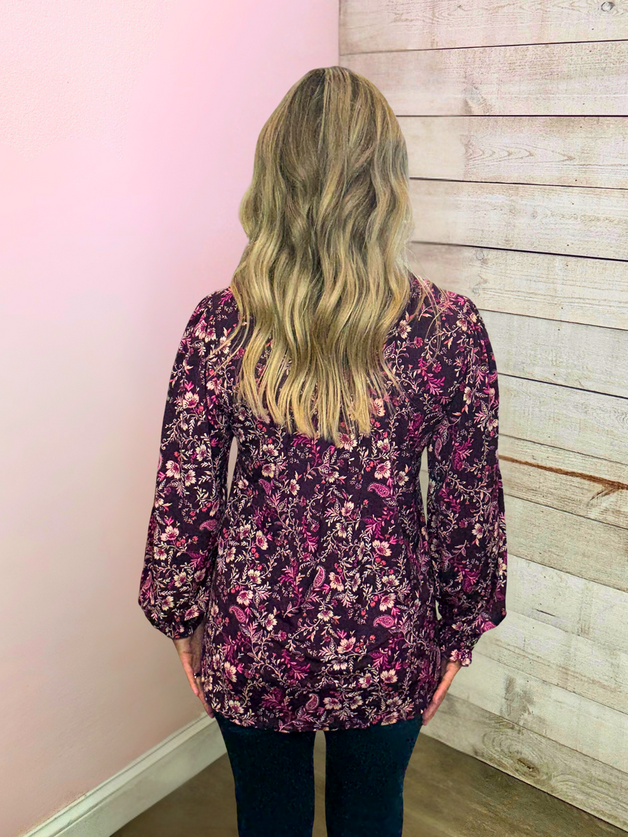 "Vintage Vine" Wine Floral Smock Lizzy Top