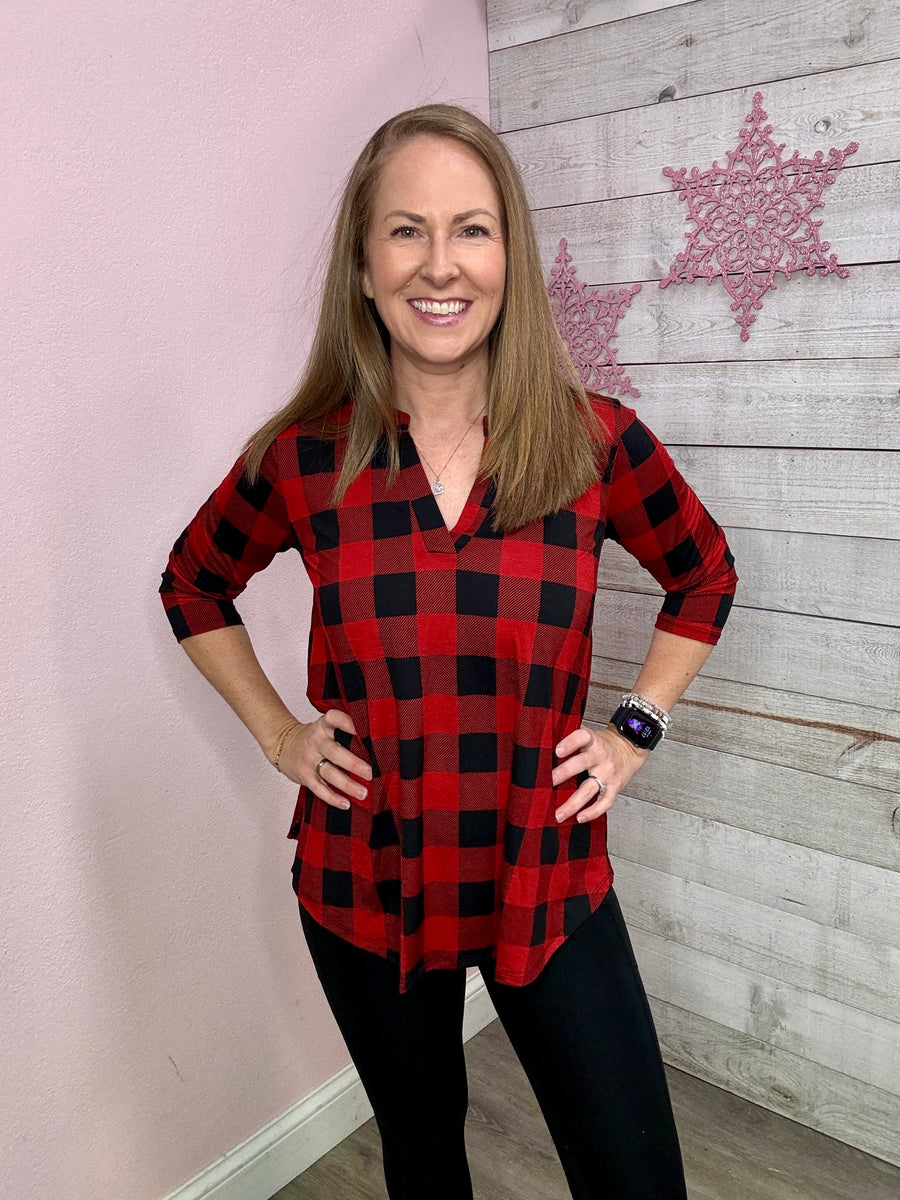 BF "Call You Later" Buffalo Plaid Top- Red