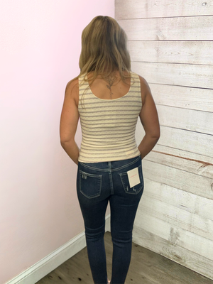 "Sweet Thing" Ivory/Grey Striped Tank Top