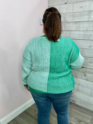 "Feeling Lucky" Green Two-Tone Sweater