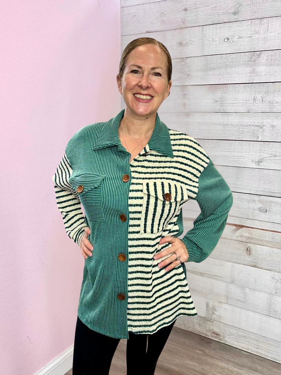 "Falling Leaves" Striped Contrast Shacket