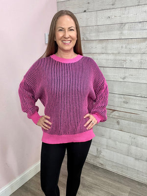 "Happy Haven" Pink Two-Tone Sweater