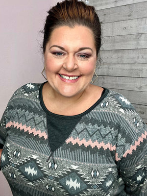 "Bring On The Weekend" Grey/Pink Aztec Top