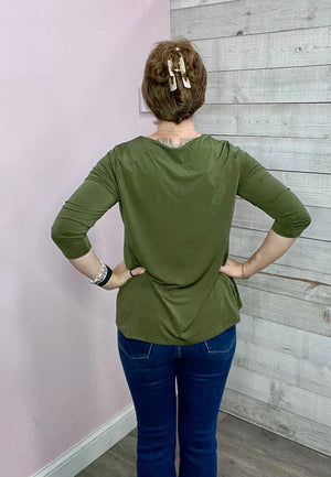 "For Keeps" Solid V Neck Top- Olive *FINAL SALE*