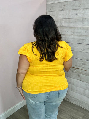 "Lemon Drop" Yellow Ruffle Sleeve Top