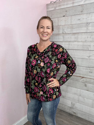 "New In Town" Floral V Neck Top