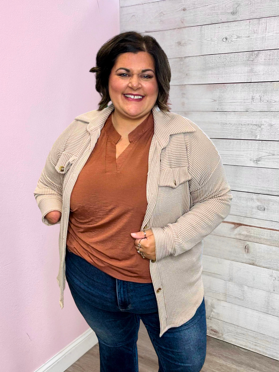 "Chill Factor"  Soild Cream Button Down Top