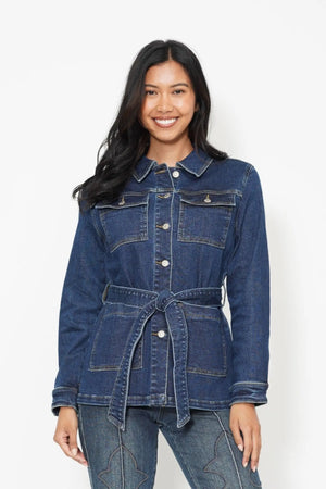 "Work Hard" Judy Blue Mid Length Denim Jacket- 7876