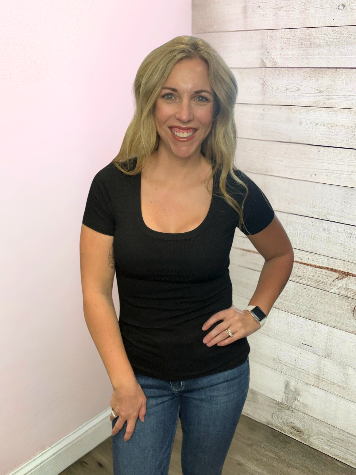 "Girl On The Go" Black Ribbed Top