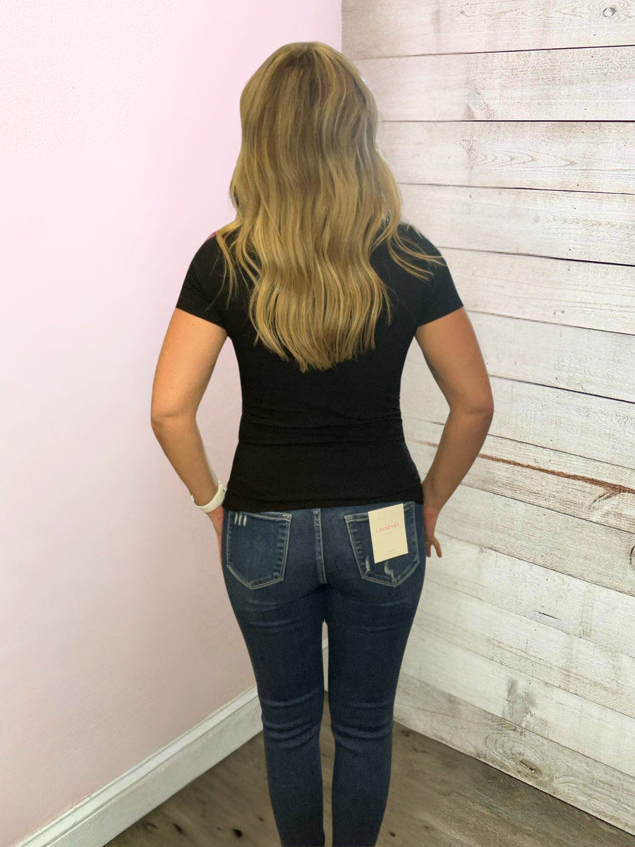 "Girl On The Go" Black Ribbed Top