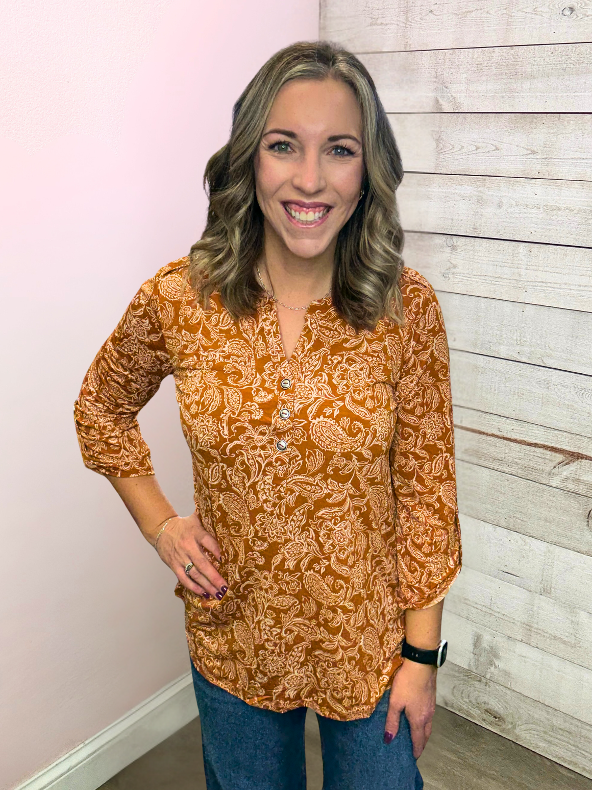 "Epic Joy" Rust Paisley Top