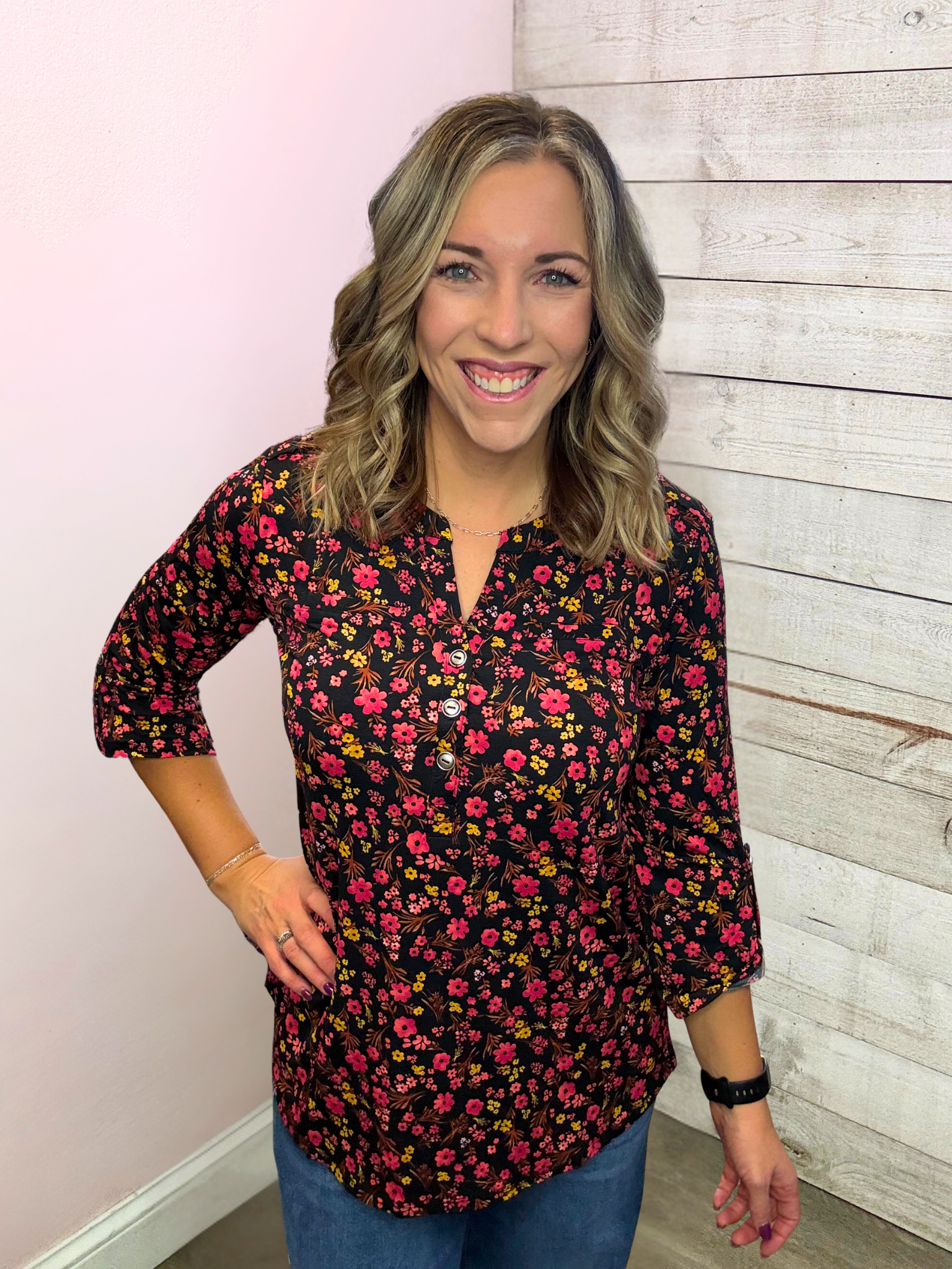 "Travel Often" Black Floral Top