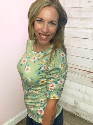 "Picnic Ready" Floral Top- Sage