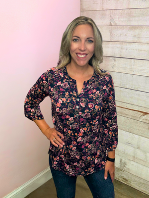 "Midnight Bloom" Navy Floral Luxe Lizzy Top