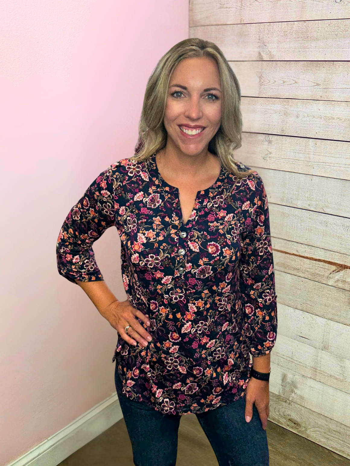 "Midnight Bloom" Navy Floral Luxe Lizzy Top