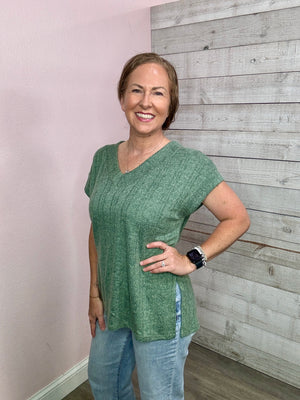 "Casual Vibes" Olive V Neck Top