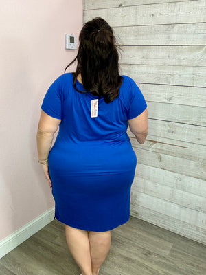 "Out Of Office" Blue Short Sleeve Dress