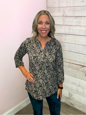 "Paisley Whisper"Black/Taupe Paisley Luxe Lizzy Top