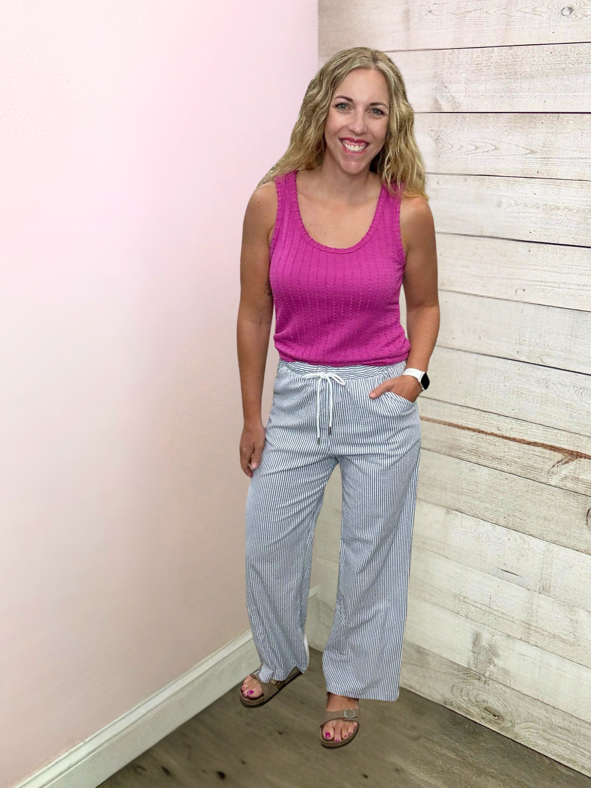 "Sail Away" Navy White Stripe Pant