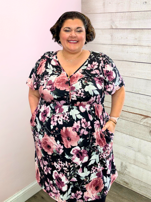 "Meadow Charm" Black Floral Dress