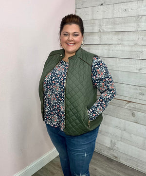"Casual Fun" Quilted Vest- Olive