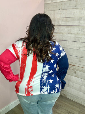 "Red, White, and Blue" American Flag Long Sleeve Top