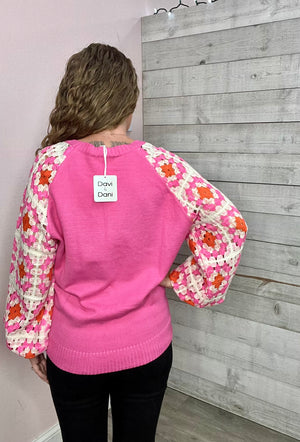 "Room To Bloom" Crochet Sleeve Sweater