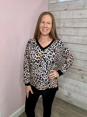 "Fit Check" Tan/Magenta Animal Print Top *FINAL SALE*