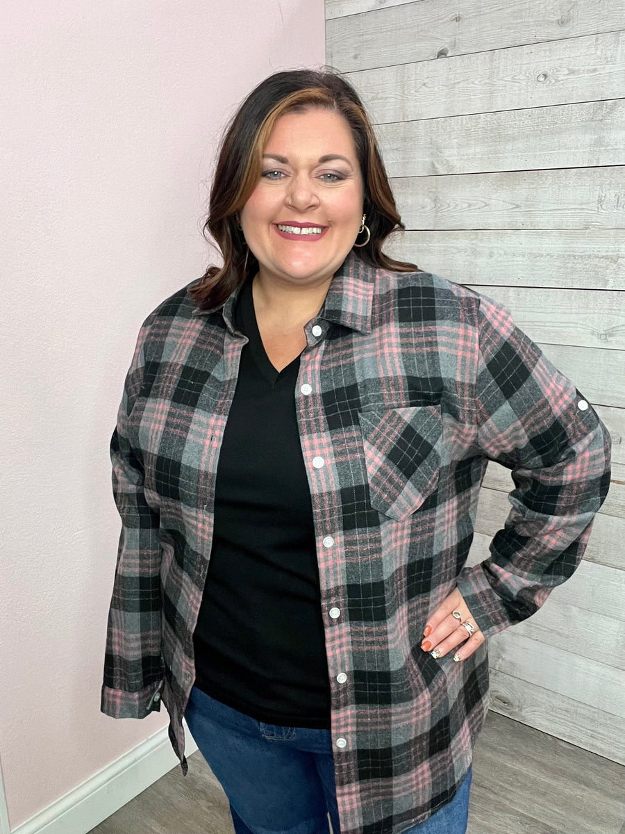 "Pretty in Pink" Plaid Flannel Top