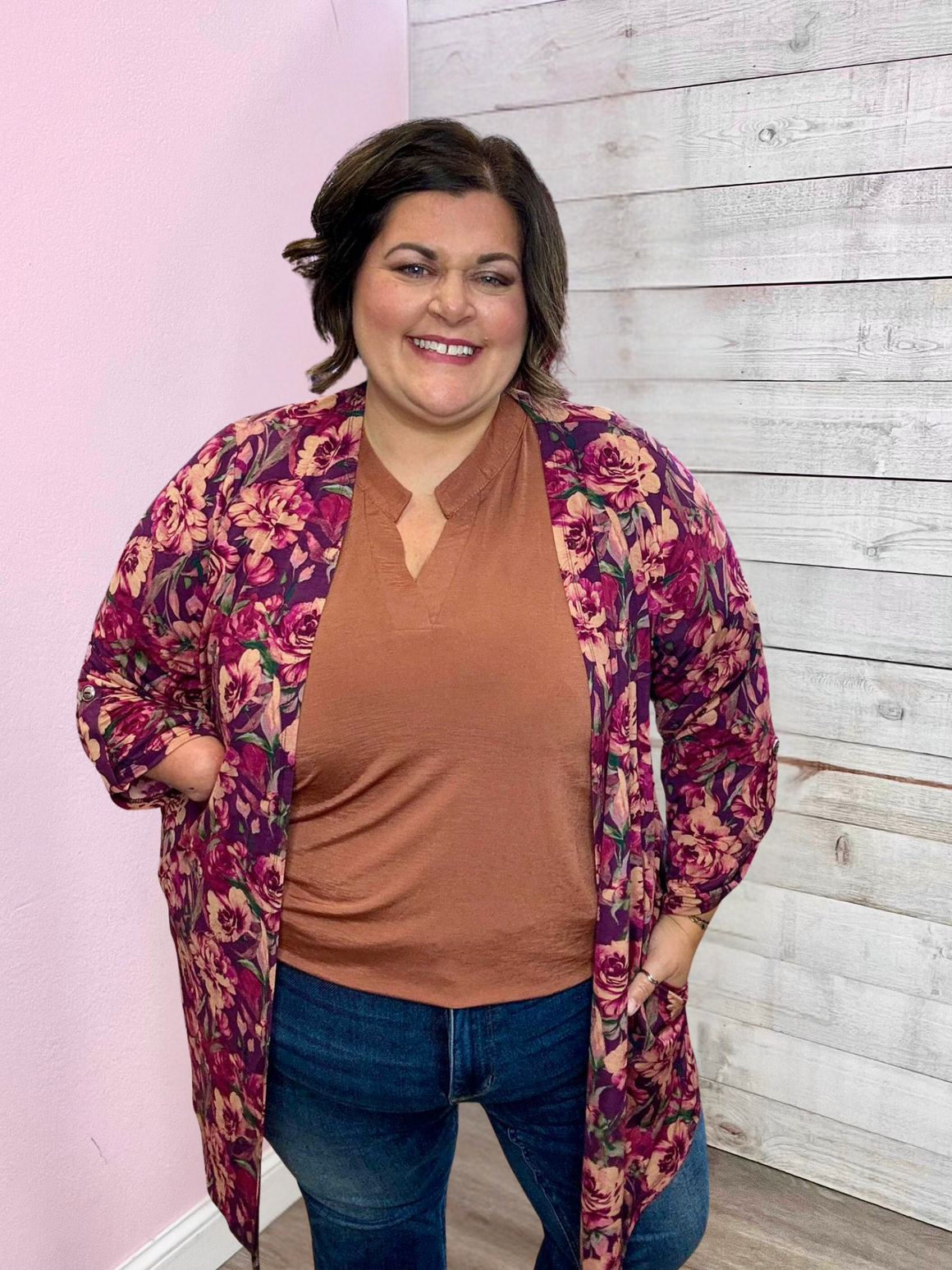 "Rustic Romance" Eggplant Floral Lizzy Cardigan