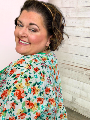 "Beach Days" White/Orange Floral Print Kimono