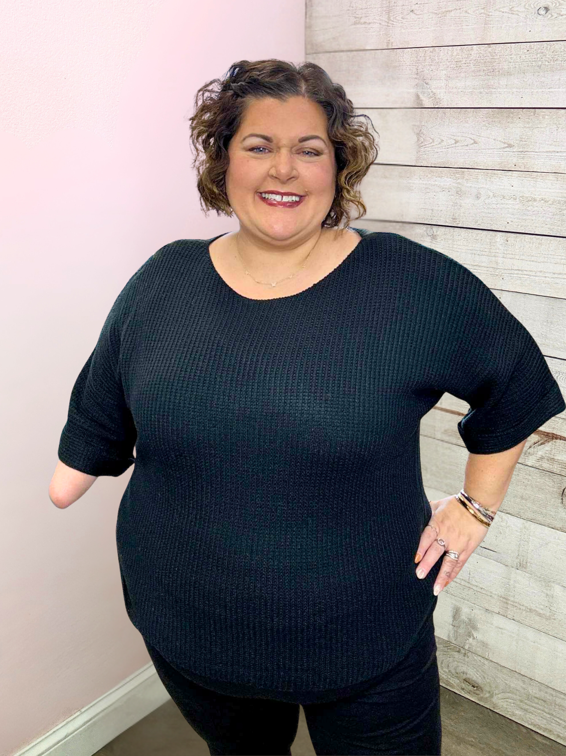 "It's A Match" Black Short Sleeve Sweater