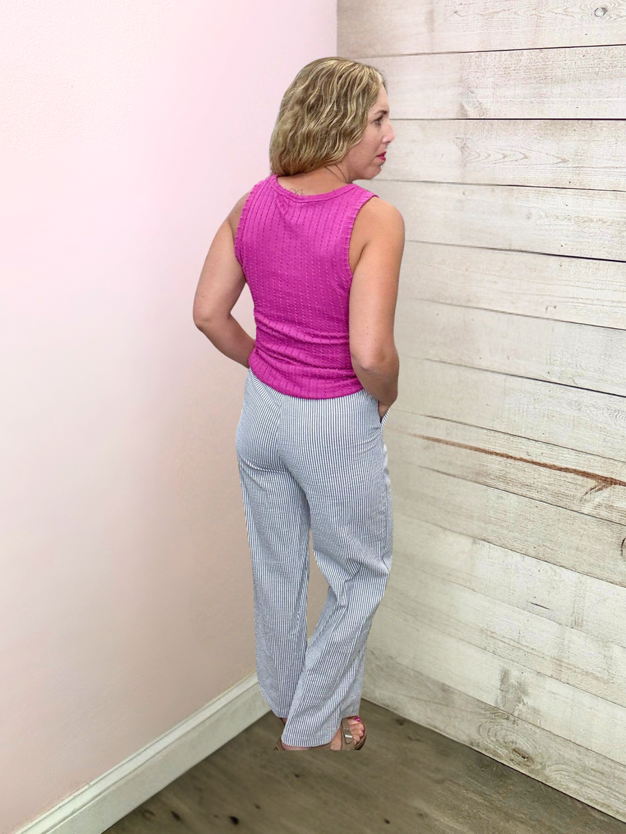 "Sail Away" Navy White Stripe Pant