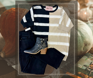 "Trying My Best" Black/Tan Stripe Top
