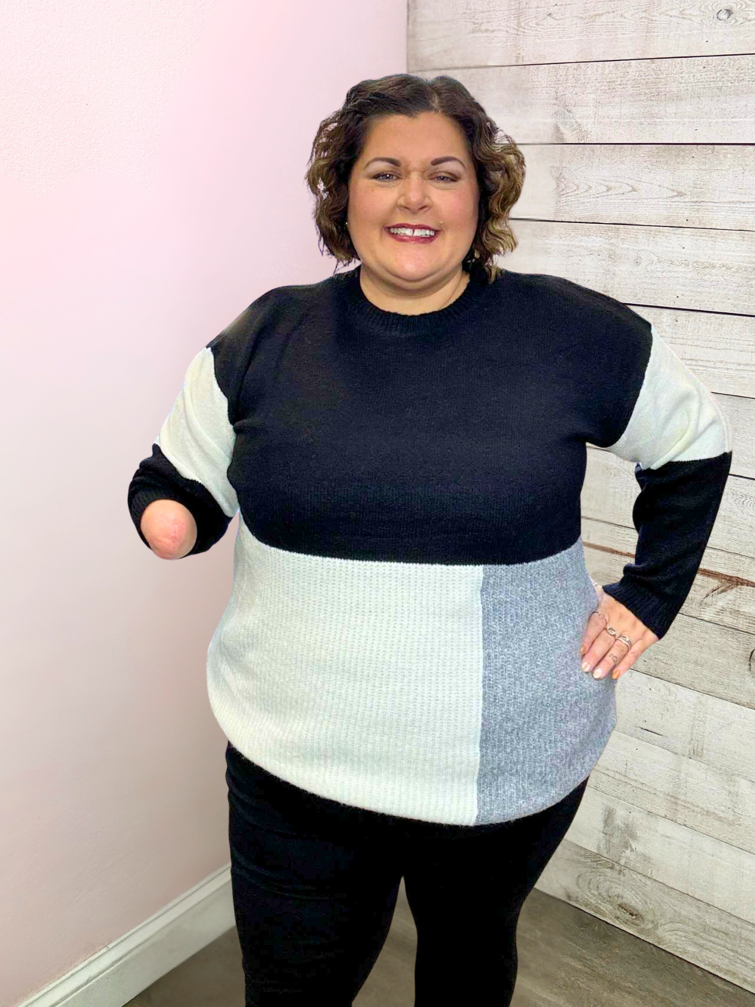 "Nestled In Love" Colorblock Sweater- Black