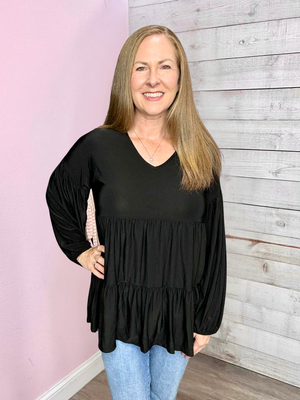 "Vineyard Stroll" V Neck Tiered Top