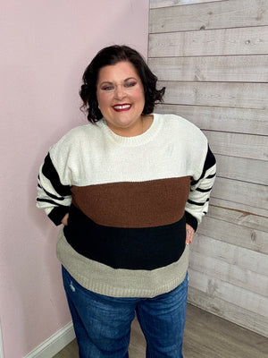 "Toasty Charm" Brown/Black Colorblock Sweater *FINAL SALE*