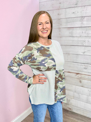 "Hot Take" Camo Colorblock Top