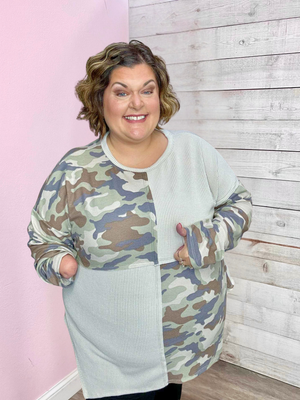 "Hot Take" Camo Colorblock Top
