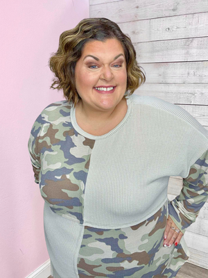 "Hot Take" Camo Colorblock Top