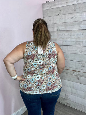 "Fall Floral" Floral Tank Top- Taupe