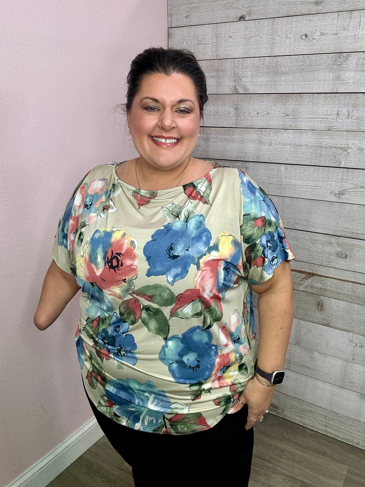 "Time For Love" Taupe Floral Top